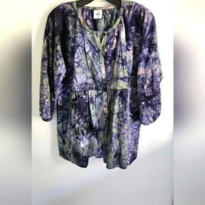 Cabi Batik dyed linen oversized top Olivia Woodstock button down #5714